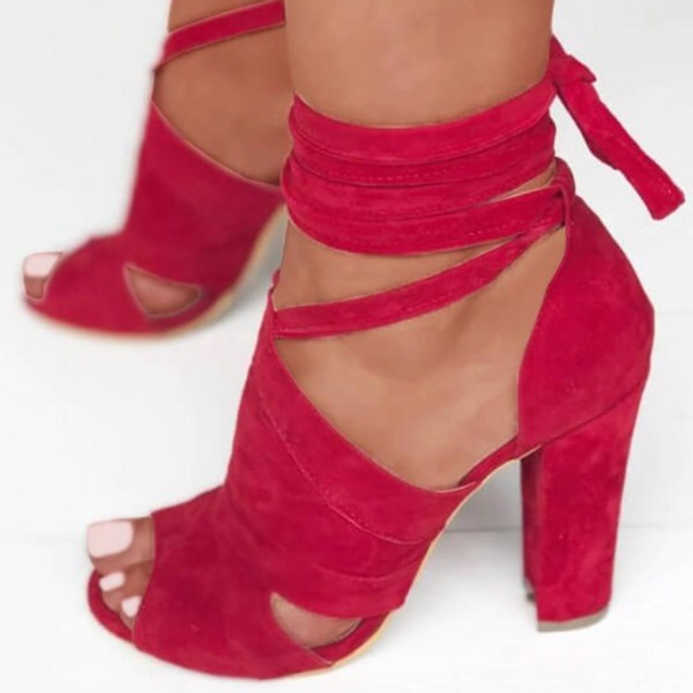 Lace Up Block Heels Sandals - Like New
